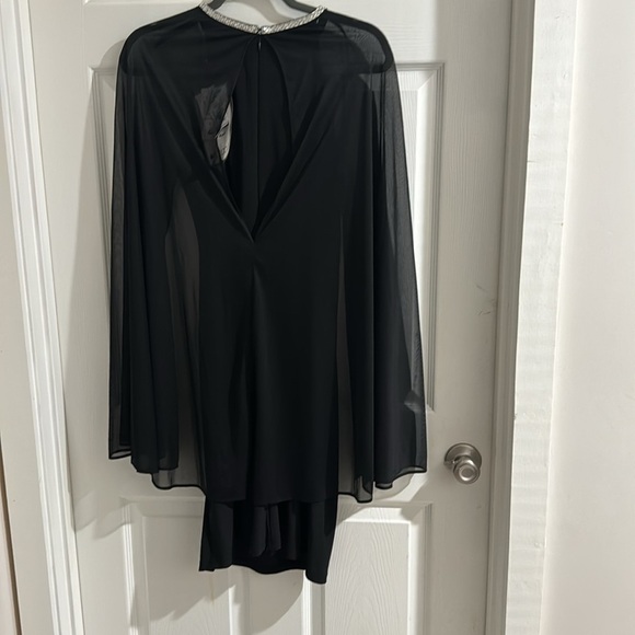 Beautiful NWT R&M Richard Size 18W Crew Neck Capelet Long Sleeve Chiffon Dress - Picture 4 of 9